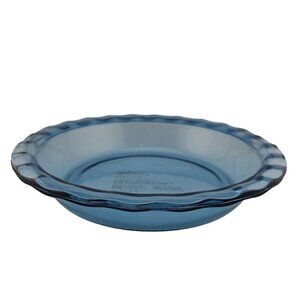 Pyrex Atlantic Blue Glass Pie Pan Plate #C209 Rippled Edges 9.5x2"